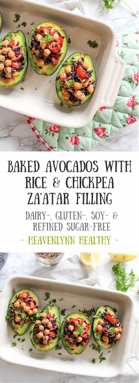 Baked Avocados with Za'atar Rice and Chickpea Filling - plant based, vegetarian, vegan, refined sugar free, gluten free - heavenlynnhealthy.com