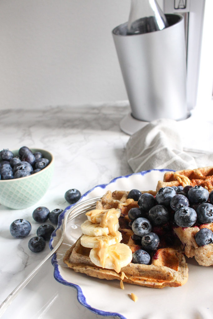 Healthy Blueberry Buckwheat Waffles with Berry Chia Sauce - plant based, gluten free, vegan, refined sugar free - heavenlynnhealthy.com