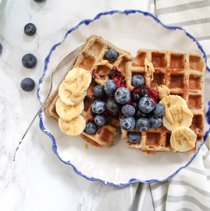 Healthy Blueberry Buckwheat Waffles with Berry Chia Sauce - plant based, gluten free, vegan, refined sugar free - heavenlynnhealthy.com