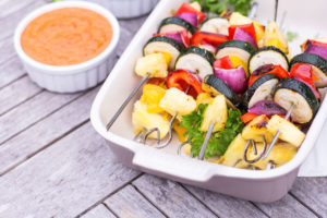 Grilled Mango & Pineapple Vegetable Skewers with Mojo Rojo & Mojo Verde - plant based, gluten free, refined sugar free, vegan, vegetarian - heavenlynnhealthy.com