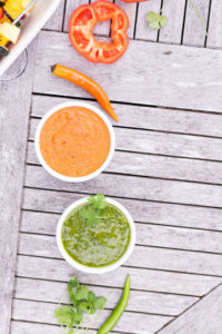 Grilled Mango & Pineapple Vegetable Skewers with Mojo Rojo & Mojo Verde - plant based, gluten free, refined sugar free, vegan, vegetarian - heavenlynnhealthy.com