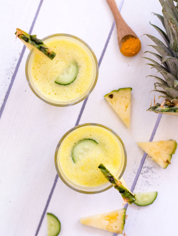 Pineapple Turmeric Smoothie with Cucumber and Ginger - plant based, gluten free, refined sugar free, vegan, dairy-free - heavenlynnhealthy.com