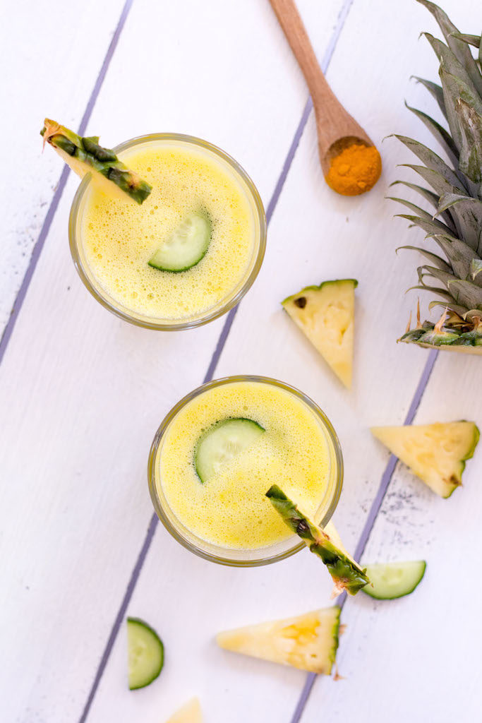 Pineapple Turmeric Smoothie with Cucumber and Ginger - plant based, gluten free, refined sugar free, vegan, dairy-free - heavenlynnhealthy.com