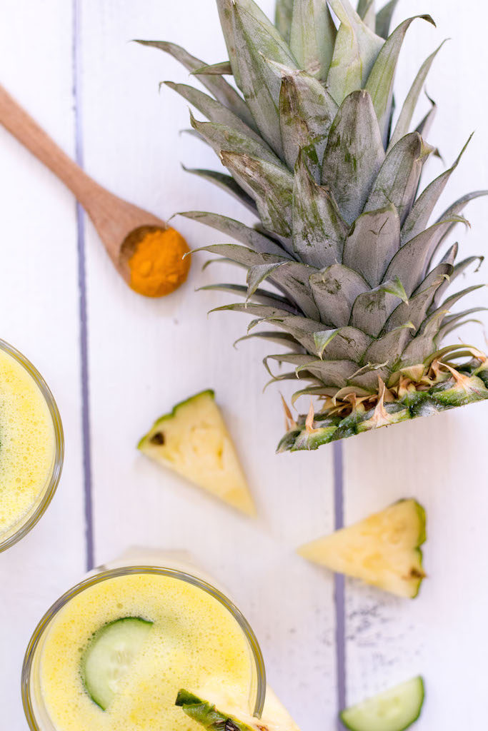 Pineapple Turmeric Smoothie with Cucumber and Ginger - plant based, gluten free, refined sugar free, vegan, dairy-free - heavenlynnhealthy.com