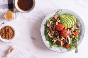 Tamari sautéed mushroom salad with rocket and mole dressing - plant based, gluten free, vegetarian, vegan option, refined sugar free - heavenlynnhealthy.com