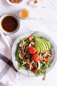 Tamari sautéed mushroom salad with rocket and mole dressing - plant based, gluten free, vegetarian, vegan option, refined sugar free - heavenlynnhealthy.com