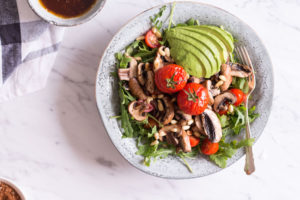 Tamari sautéed mushroom salad with rocket and mole dressing - plant based, gluten free, vegetarian, vegan option, refined sugar free - heavenlynnhealthy.com