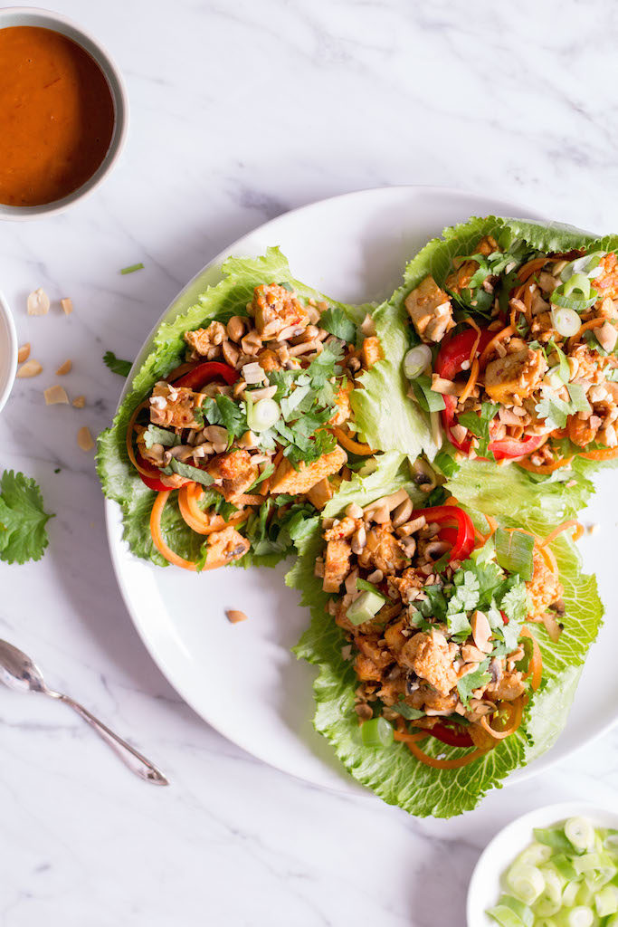 Thai Lettuce Wraps with Tofu and Peanut Chili Sauce - vegan, plant based, vegetarian, gluten free - heavenlynnhealthy.com