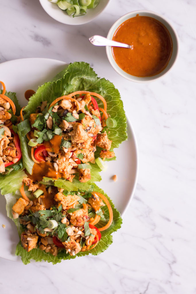 Thai Lettuce Wraps with Tofu and Peanut Chili Sauce - vegan, plant based, vegetarian, gluten free - heavenlynnhealthy.com