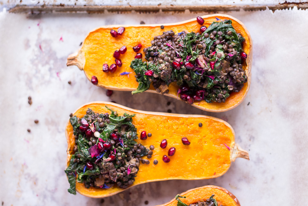 Holiday Stuffed Butternut Squash with Lentils and Kale - vegan, plant based, gluten free, refined sugar free - heavenlynnhealthy.com