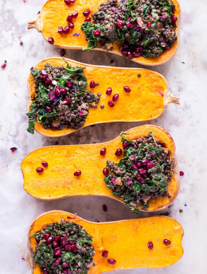 Holiday Stuffed Butternut Squash with Lentils and Kale - vegan, plant based, gluten free, refined sugar free - heavenlynnhealthy.com