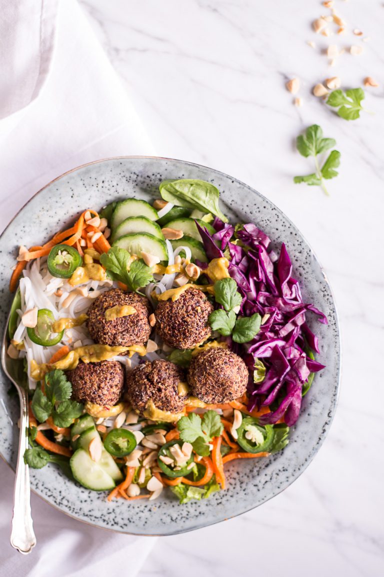 Vietnamese Banh Mi Bowl with plant based quinoa meatballs Heavenlynn Healthy
