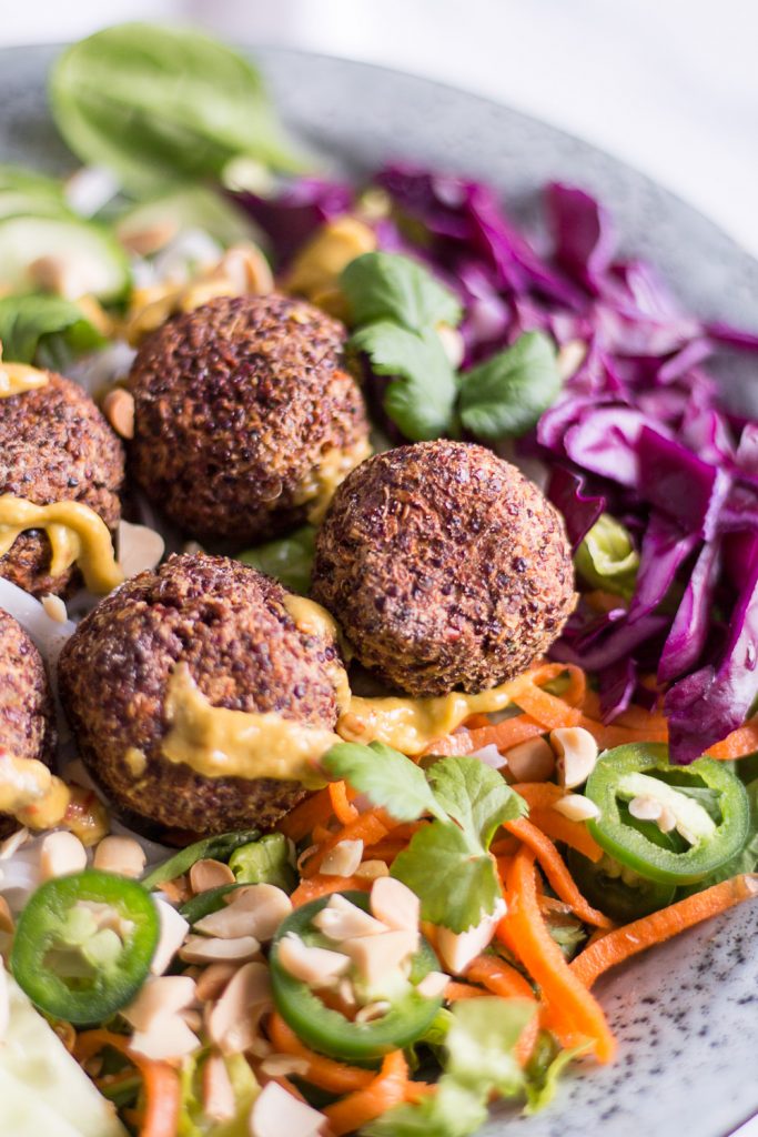 Vietnamese Banh Mi Bowl with plant based quinoa meatballs - - plant-based, vegan, gluten free, refined sugar free - heavenlynnhealthy.com