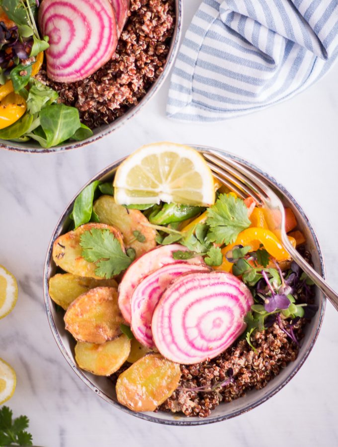 Spring Bowl with Lemon Tahini Dressing - plant-based, vegan, gluten free, refined sugar free - heavenlynnhealthy.com