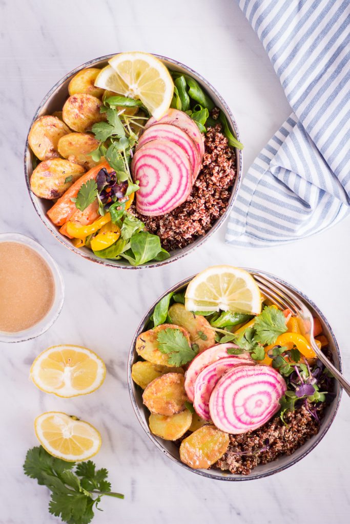 Spring Bowl with Lemon Tahini Dressing - plant-based, vegan, gluten free, refined sugar free - heavenlynnhealthy.com