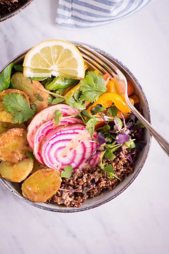 Spring Bowl with Lemon Tahini Dressing - plant-based, vegan, gluten free, refined sugar free - heavenlynnhealthy.com