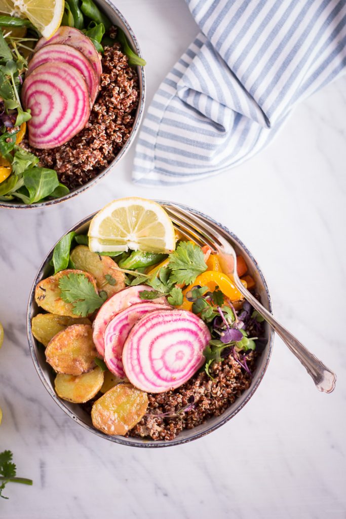 Spring Bowl with Lemon Tahini Dressing - plant-based, vegan, gluten free, refined sugar free - heavenlynnhealthy.com