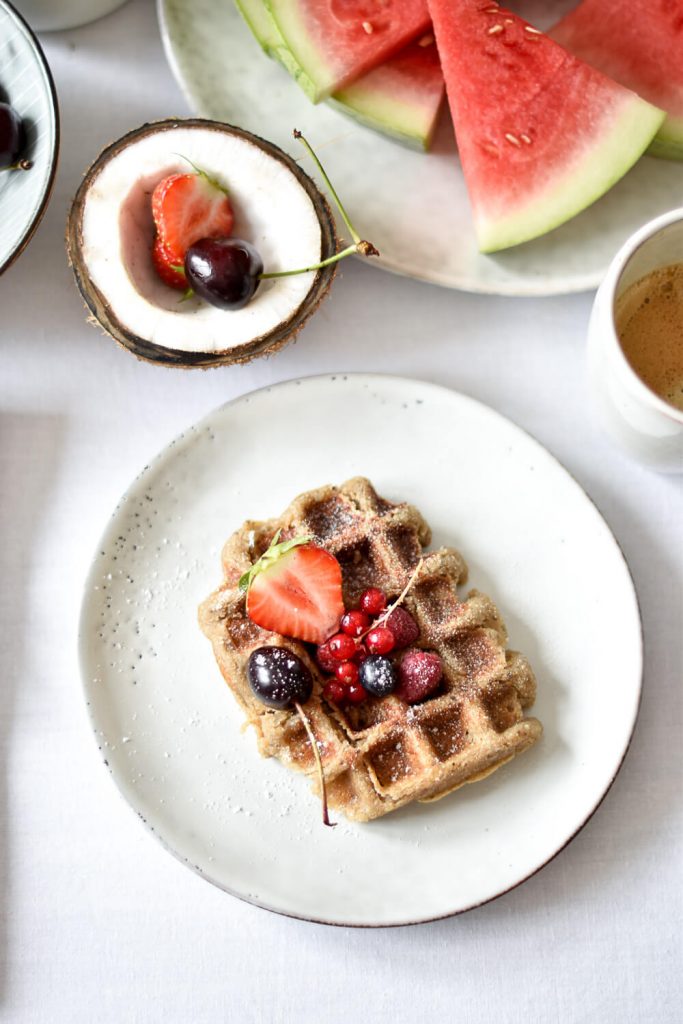 Coconut Peanut Butter Waffles - plant-based, vegan, gluten free, refined sugar free - heavenlynnhealthy.com 