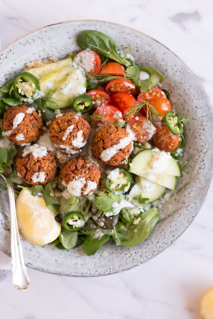 Sweet Potato Quinoa Falafel with Coconut Cilantro Tzatziki - plant-based, vegan, gluten free, refined sugar free - heavenlynnhealthy.com