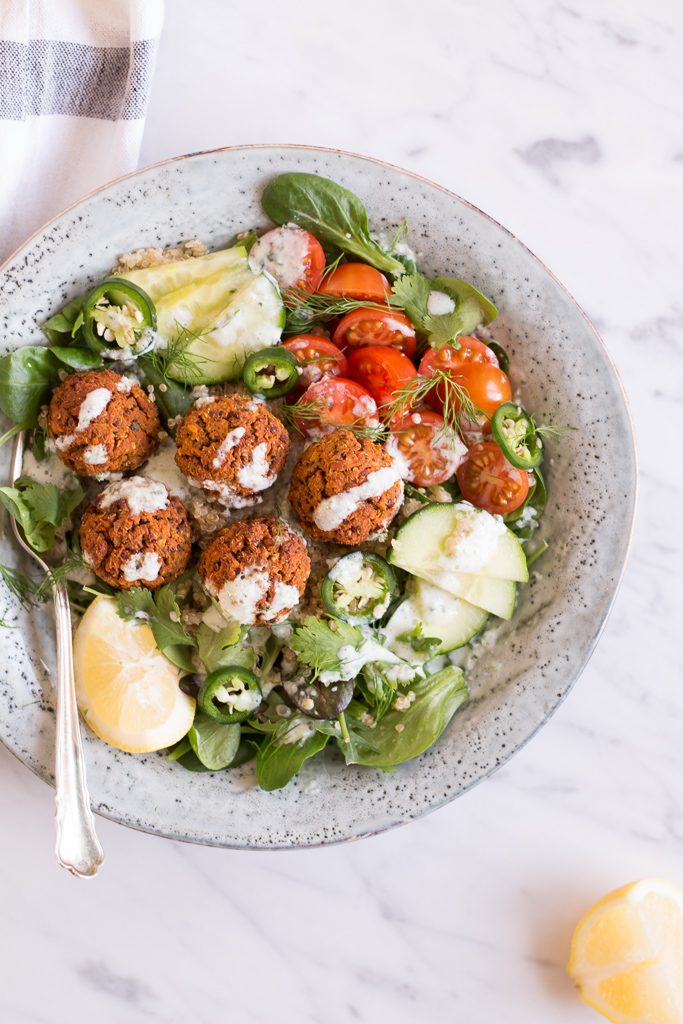 Sweet Potato Quinoa Falafel with Coconut Cilantro Tzatziki - plant-based, vegan, gluten free, refined sugar free - heavenlynnhealthy.com