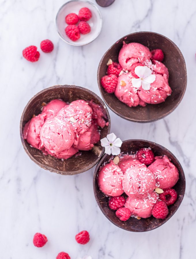 Two-ingredient raspberry nicecream - plant-based, vegan, gluten free, refined sugar free - heavenlynnhealthy.com