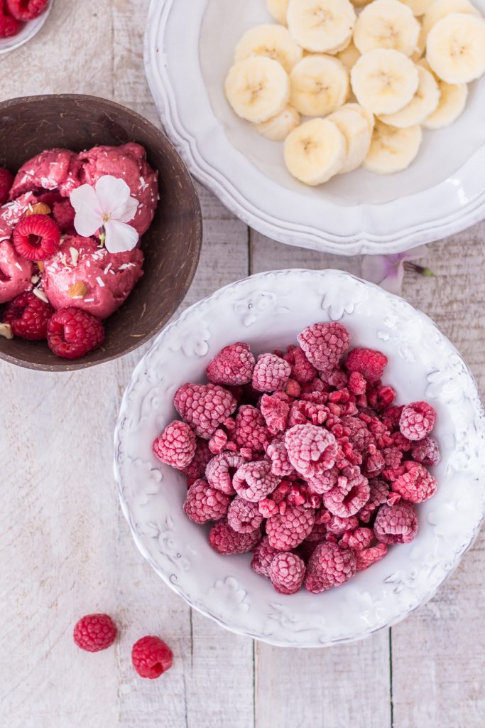 Two-ingredient raspberry nicecream - plant-based, vegan, gluten free, refined sugar free - heavenlynnhealthy.com