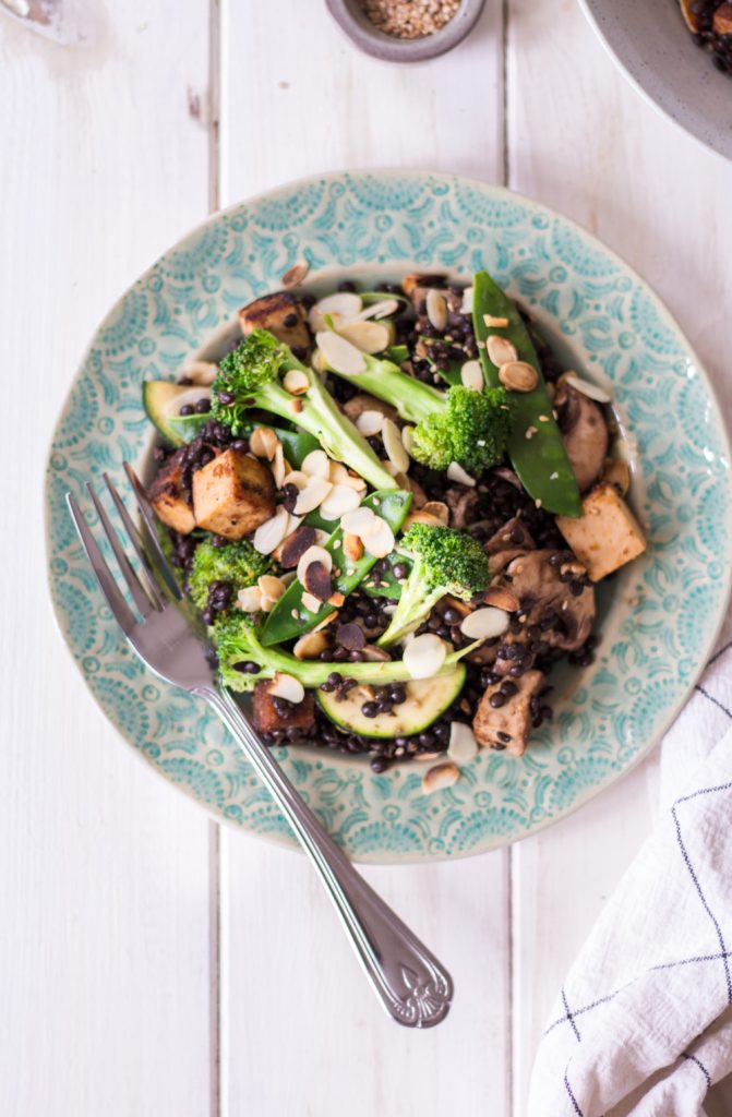 Asian Beluga Lentil Salad with Almond Tofu - plant-based, vegan, gluten free, refined sugar free - heavenlynnhealthy.com