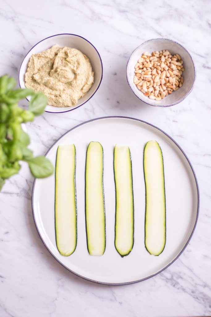 Finger Food Zucchini Basil Rolls with basil hummus - plant-based, vegan, gluten free, refined sugar free - heavenlynnhealthy.com