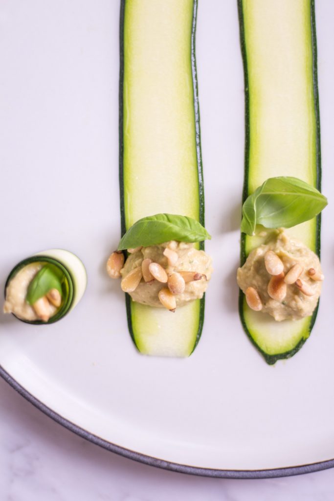 Finger Food Zucchini Basil Rolls with basil hummus - plant-based, vegan, gluten free, refined sugar free - heavenlynnhealthy.com