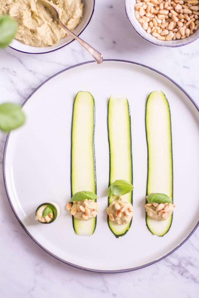 Finger Food Zucchini Basil Rolls with basil hummus - plant-based, vegan, gluten free, refined sugar free - heavenlynnhealthy.com