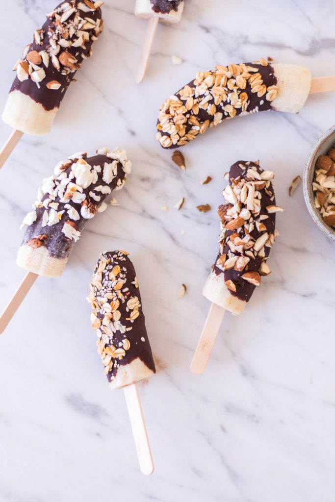 Frozen chocolate covered banana popsicles - plant-based, vegan, gluten free, refined sugar free - heavenlynnhealthy.com