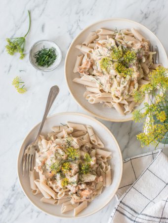 Creamy chanterelle pasta with cashew dill sauce - plant-based, vegan, gluten free, refined sugar free - heavenlynnhealthy.com