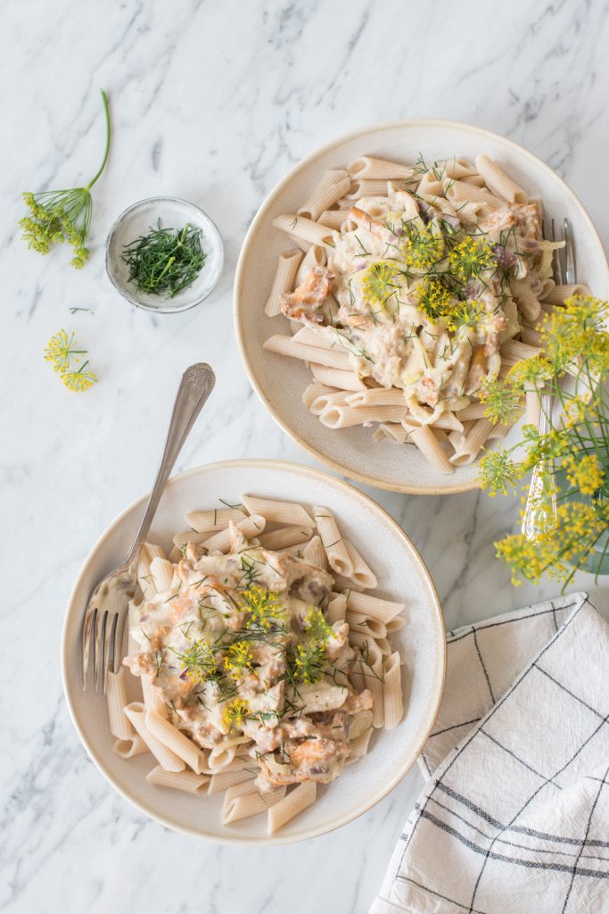 Creamy chanterelle pasta with cashew dill sauce - plant-based, vegan, gluten free, refined sugar free - heavenlynnhealthy.com