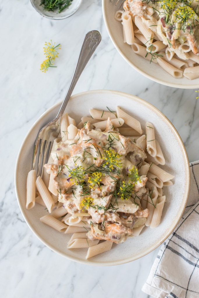 Creamy chanterelle pasta with cashew dill sauce - plant-based, vegan, gluten free, refined sugar free - heavenlynnhealthy.com