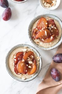 Gluten-free semolina pudding with stewed plums - plant-based, vegan, gluten free, refined sugar free - heavenlynnhealthy.com