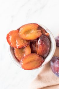 Gluten-free semolina pudding with stewed plums - plant-based, vegan, gluten free, refined sugar free - heavenlynnhealthy.com