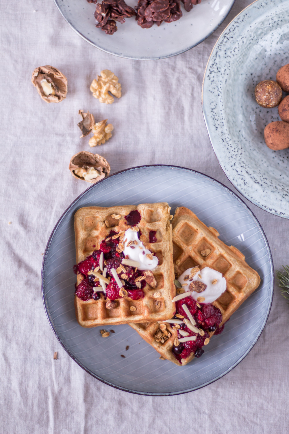 3 healthy Christmas desserts - Chai Waffles, Choco-Crossies and Christmas Energy Balls - plant-based, vegan, gluten free, refined sugar free - heavenlynnhealthy.com