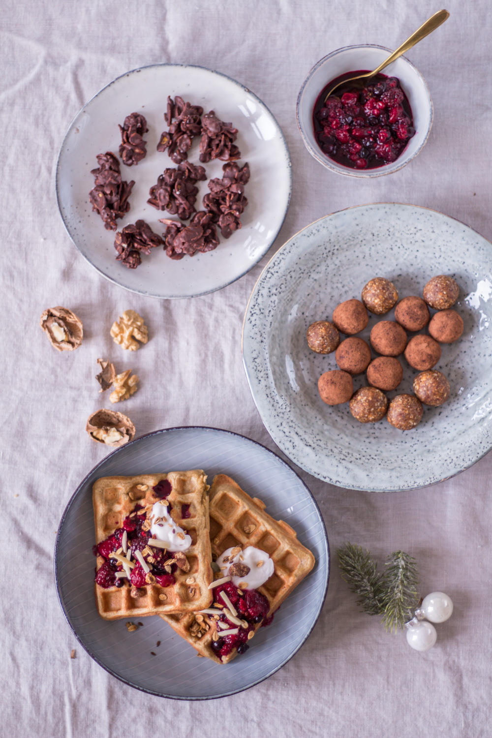 3 healthy Christmas desserts - Chai Waffles, Choco-Crossies and Christmas Energy Balls - plant-based, vegan, gluten free, refined sugar free - heavenlynnhealthy.com