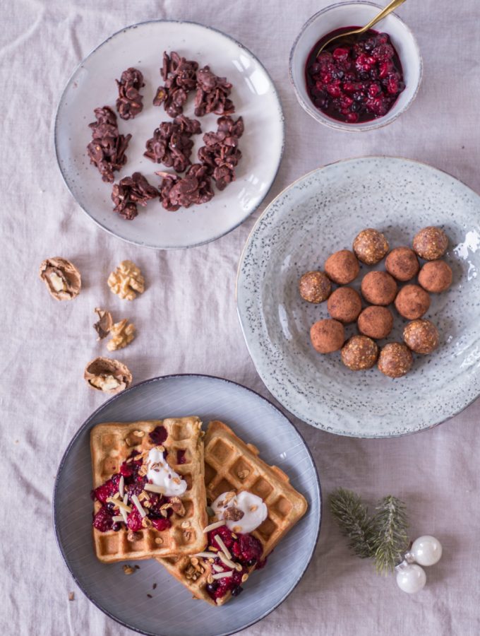 3 healthy Christmas desserts - Chai Waffles, Choco-Crossies and Christmas Energy Balls - plant-based, vegan, gluten free, refined sugar free - heavenlynnhealthy.com